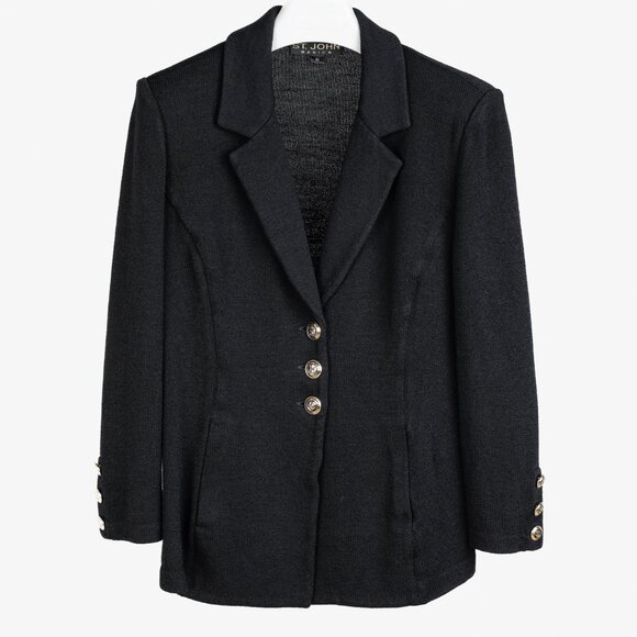 St. John 2002 Golden Eagle Button Black Knit Blazer